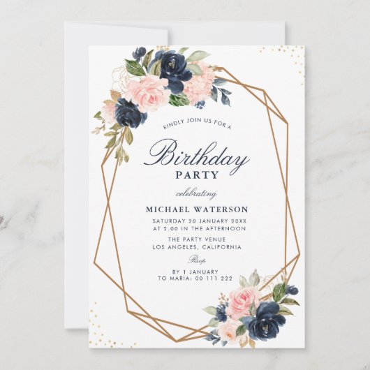 Waterverf bloemen geometrische verjaardag kaart (Voorkant)