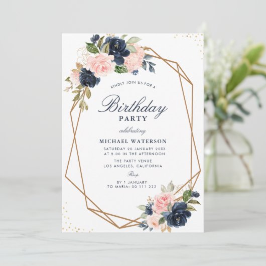 Waterverf bloemen geometrische verjaardag kaart (Staand voorkant)