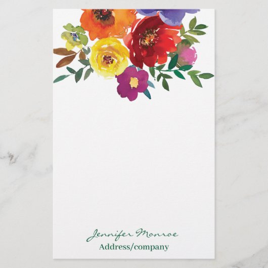Waterverf bloemen gepersonaliseerd briefpapier (Voorkant)