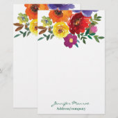 Waterverf bloemen gepersonaliseerd briefpapier (Voorkant / Achterkant)