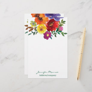 Waterverf bloemen gepersonaliseerd briefpapier