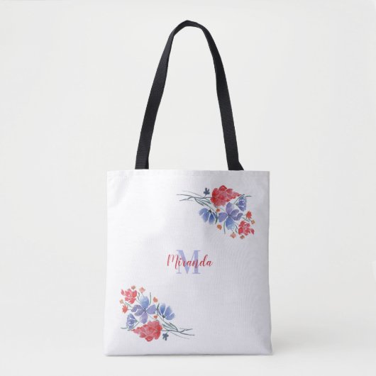 Waterverf, bloemen, gepersonaliseerd tote bag (Voorkant)