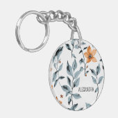 Waterverf Bloemen Gepersonaliseerde Naam Sleutelhanger (Voorkant Links)