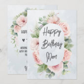 Waterverf Bloemen Gepersonaliseerde Verjaardag Moe Bedankkaart (Voorkant / Achterkant)