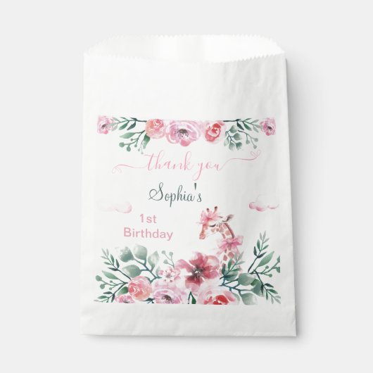 Waterverf Bloemen Giraffe Lint Meisje Verjaardag Bedankzakje (Voorkant)