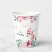 Waterverf Bloemen Giraffe Lint Meisje Verjaardag Papieren Bekers (Achterkant)