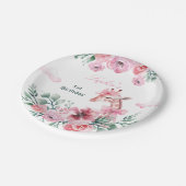 Waterverf Bloemen Giraffe Lint Meisje Verjaardag Papieren Bordje (Gekanteld)