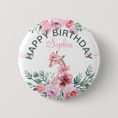 Waterverf Bloemen Giraffe Lint Meisje Verjaardag Ronde Button 5,7 Cm (Voorkant)