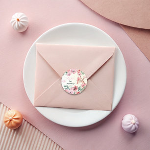 Waterverf Bloemen Giraffe Lint Meisje Verjaardag Ronde Sticker