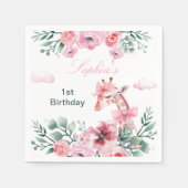 Waterverf Bloemen Giraffe Lint Meisje Verjaardag Servet (Voorkant)
