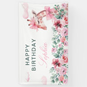 Waterverf Bloemen Giraffe Meisje Verjaardag Banner (Verticaal)