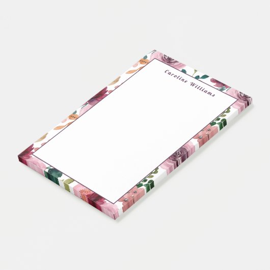  Waterverf Bloemen Girly Monogram Naam Post-it® Notes (Schuin)
