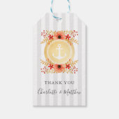 Waterverf Bloemen Goud Anker Bruiloft Dank u Cadeaulabel (Voorkant)