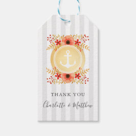 Waterverf Bloemen Goud Anker Bruiloft Dank u Cadeaulabel