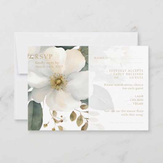 Waterverf Bloemen Goud Bladgroen Bruiloft RSVP Kaa (Voorkant)