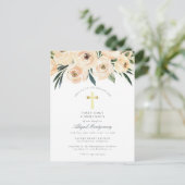 Waterverf bloemen Goud kruis Eerste Heilige Commun Uitnodiging Briefkaart (Staand voorkant)