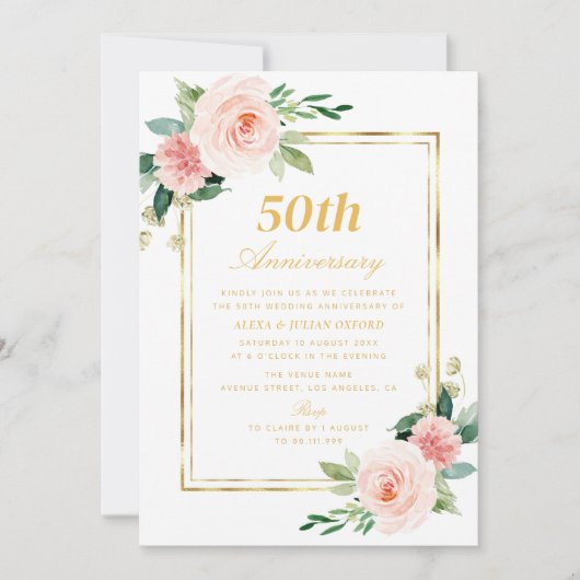 waterverf Bloemen Goud lijst huwelijksverjaardag Kaart (Voorkant)