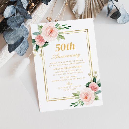 waterverf Bloemen Goud lijst huwelijksverjaardag Kaart