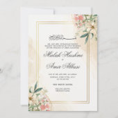 Waterverf Bloemen Goud Lijst Moslim Bruiloft Kaart (Voorkant)