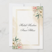 Waterverf Bloemen Goud Lijst Moslim Bruiloft Kaart (Achterkant)
