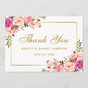 Waterverf Bloemen Goud Roze Blush Bruiloft Bedankt