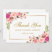 Waterverf Bloemen Goud Roze Blush Bruiloft Bedankt (Voorkant / Achterkant)