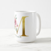 Waterverf Bloemen & Gouden Letter M, Naam Koffiemok (Voorkant rechts)