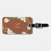 Waterverf Bloemen Goudfolie Monogram Terracotta Bagagelabel (Voorkant horizontaal)