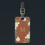 Waterverf Bloemen Goudfolie Monogram Terracotta Bagagelabel<br><div class="desc">Waterverf Bloemen met Gouden Folie Monogram Terracotta Bag Label | Elegant en vrouwelijk bagagelabel met waterverf bloemen met faux gouden folie en faux gouden glitteraccenten met een terracotta achtergrond kleur.</div>
