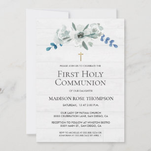 Waterverf Bloemen Goudkruis 1e Heilige Communie