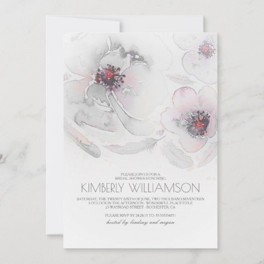 Waterverf Bloemen Gray Pink Boho Vrijgezellenfeest Kaart (Voorkant)