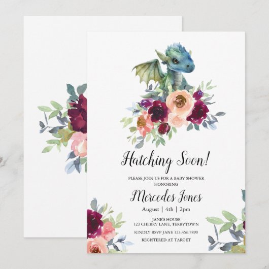 Waterverf Bloemen Green-Wing Dragon Hatching Binne Kaart (Voorkant / Achterkant)