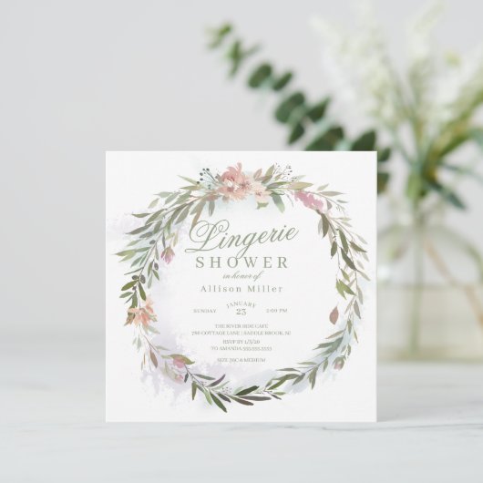 Waterverf Bloemen Greenery Krans Lingerie Douche Kaart (Staand voorkant)