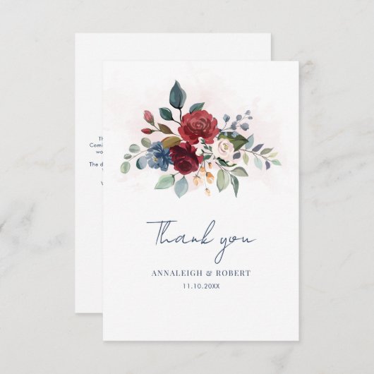 Waterverf Bloemen Greenery Script Trouwen Bedankkaart (Voorkant / Achterkant)