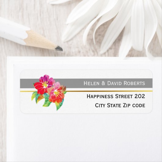 Waterverf bloemen, grijze en witte moderne bruilof etiket (Insitu)