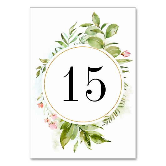 Waterverf Bloemen Groen Bladblad Tafelnummer Kaart (Voorkant)