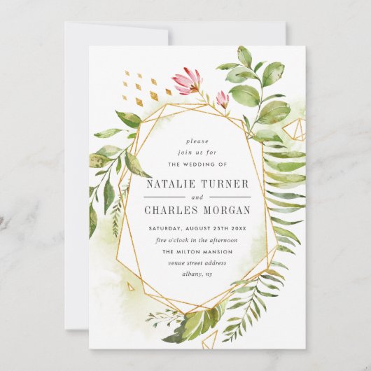 Waterverf Bloemen Groen Bladgroen Bruiloft Uitnodi Kaart (Voorkant)