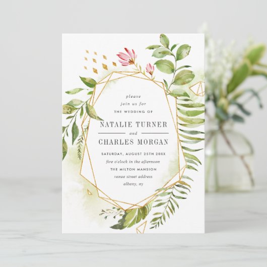 Waterverf Bloemen Groen Bladgroen Bruiloft Uitnodi Kaart (Staand voorkant)