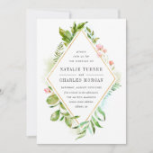 Waterverf Bloemen Groen Bladgroen Bruiloft Uitnodi Kaart (Voorkant)