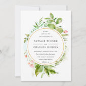 Waterverf Bloemen Groen Bladgroen Bruiloft Uitnodi Kaart (Voorkant)