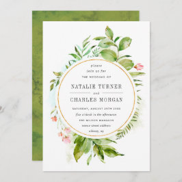 Waterverf Bloemen Groen Bladgroen Bruiloft Uitnodi Kaart