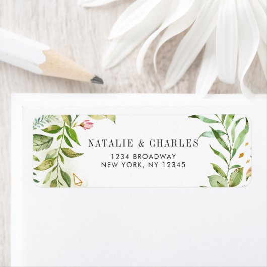 Waterverf Bloemen Groen Bladgroen Retouradres Etiket (Insitu)