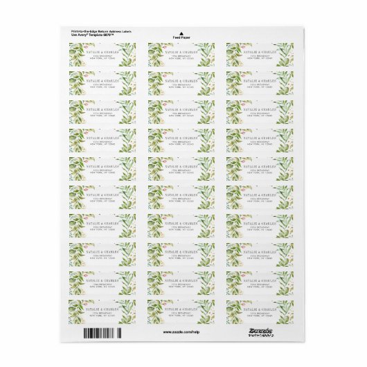 Waterverf Bloemen Groen Bladgroen Retouradres Etiket (Full Sheet)