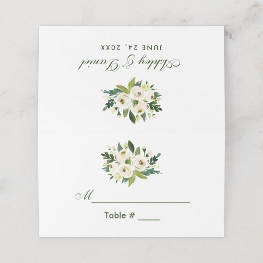 Waterverf Bloemen Groen Bruiloft Plaatskaartje (Buitenkant ongevouwen)