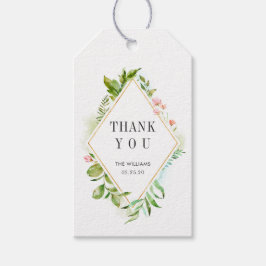 Waterverf Bloemen Groen Foliage Dank u Cadeau Labe Cadeaulabel