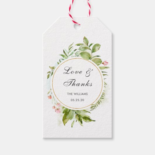 Waterverf Bloemen Groen Foliage Dank u Cadeau Labe Cadeaulabel (Voorkant)