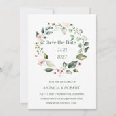 Waterverf bloemen, groen gebladerte Save the Date Kaart (Voorkant)