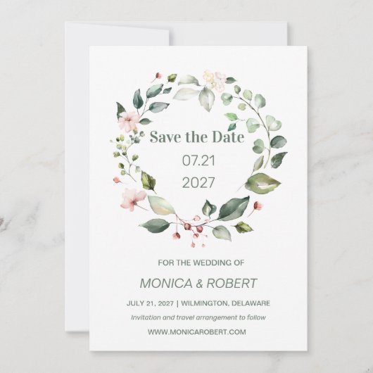 Waterverf bloemen, groen gebladerte Save the Date Kaart (Voorkant)
