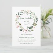Waterverf bloemen, groen gebladerte Save the Date Kaart (Staand voorkant)