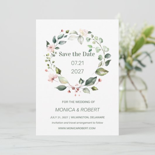 Waterverf bloemen, groen gebladerte Save the Date Kaart (Staand voorkant)
